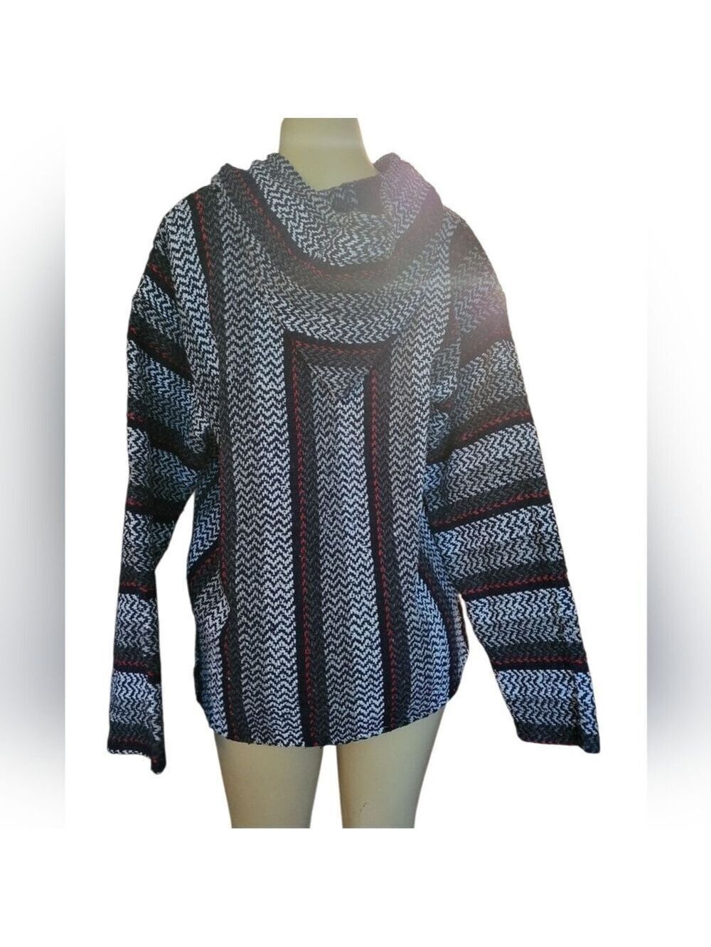 BAJA JOE Hooded Poncho Made In Mexico  Medium Aztec Western Tribal - Picture 2 of 3